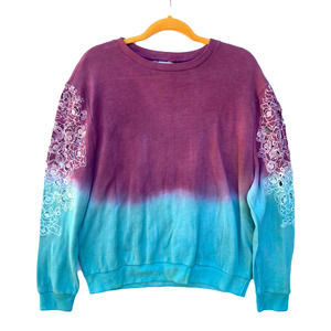 ReDyed Ombre Knit Long Sleeve Sweater with Floral Sleeve Stitching